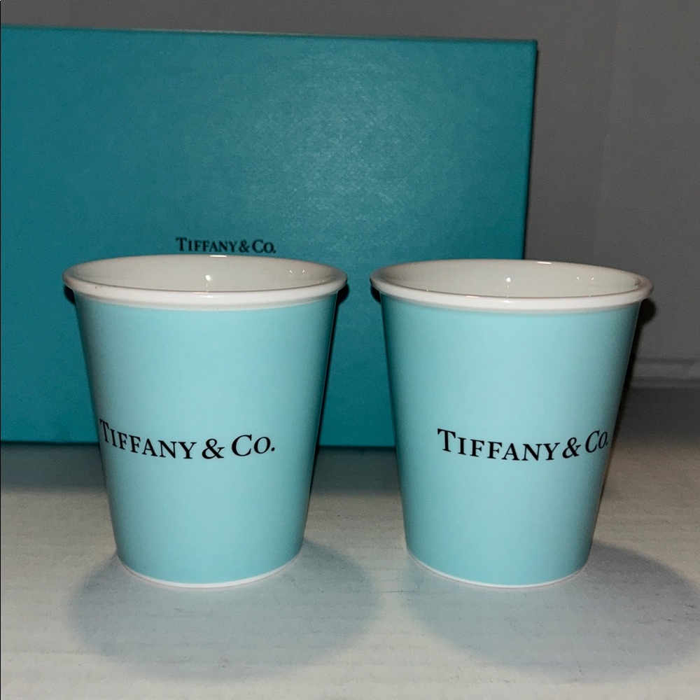 Tiffany & Co Bone China Paper Cup Blue Set of 2 Coffee Cups handleless unused